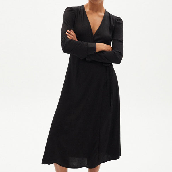 CAMILLE Long-Sleeve Dress In Black Tencel, Sizes XS, XL