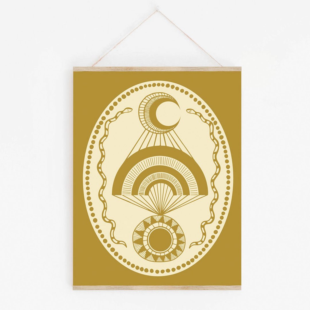 Moon Over Sun Black Art Print