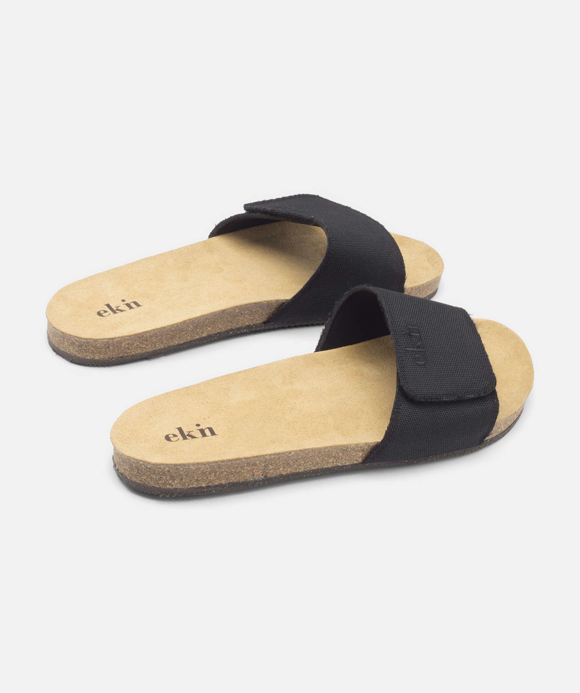 Slide Sandal In Organic Black Canvas & Cork - Sizes 36-42