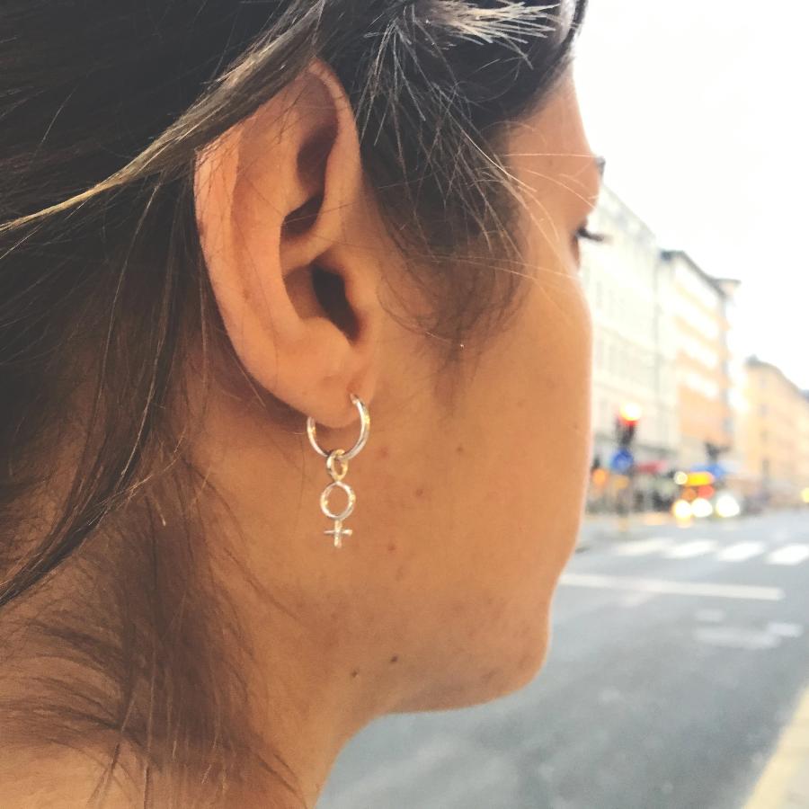 Minna Tiny Feminist Hoop Earring Silver or Bronze