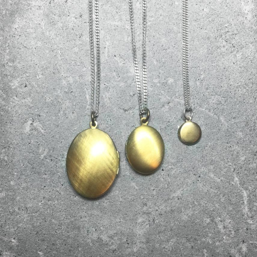 Vintage Large Locket Necklace Brushed Brass